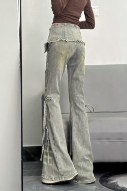 Silm Fit Light Blue Denim Flare Bottoms Pants Skirt Spring