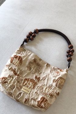 Simple Apricot Jacquard Original Design Canvas Satchel Handbag