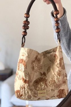 Simple Apricot Jacquard Original Design Canvas Satchel Handbag