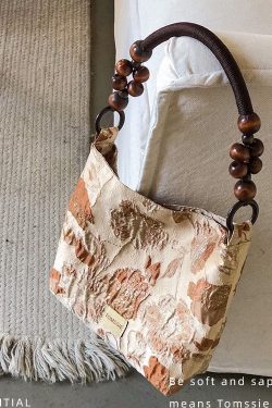 Simple Apricot Jacquard Original Design Canvas Satchel Handbag