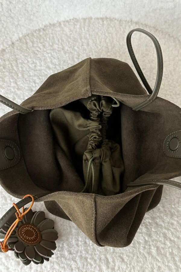 Simple Army Green Large Capacity Drawstring Fine Suede Shoulder Bags