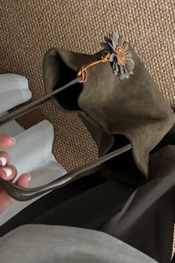 Simple Army Green Large Capacity Drawstring Fine Suede Shoulder Bags