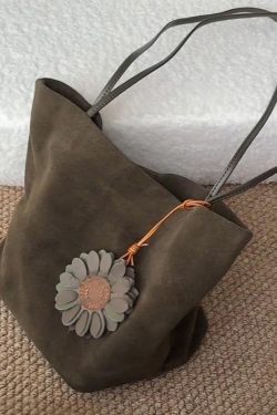 Simple Army Green Large Capacity Drawstring Fine Suede Shoulder Bags