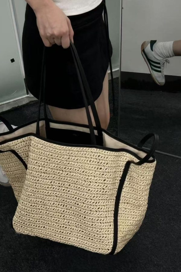 Simple Beige Large Capacity Straw Woven Shoulder Bags