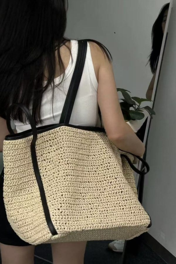 Simple Beige Large Capacity Straw Woven Shoulder Bags