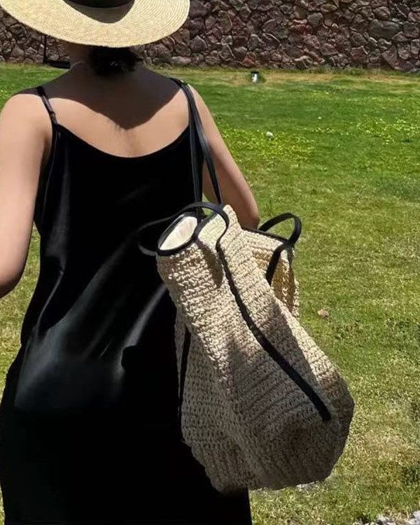 Simple Beige Large Capacity Straw Woven Shoulder Bags