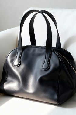 Simple Black Solid Durable Faux Leather Tote Bag