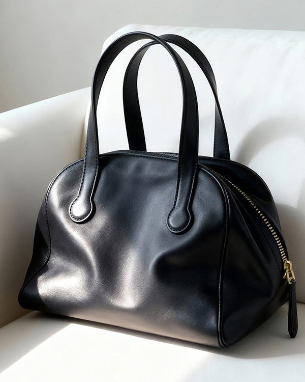 Simple Black Solid Durable Faux Leather Tote Bag