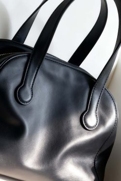 Simple Black Solid Durable Faux Leather Tote Bag