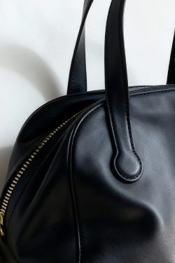 Simple Black Solid Durable Faux Leather Tote Bag
