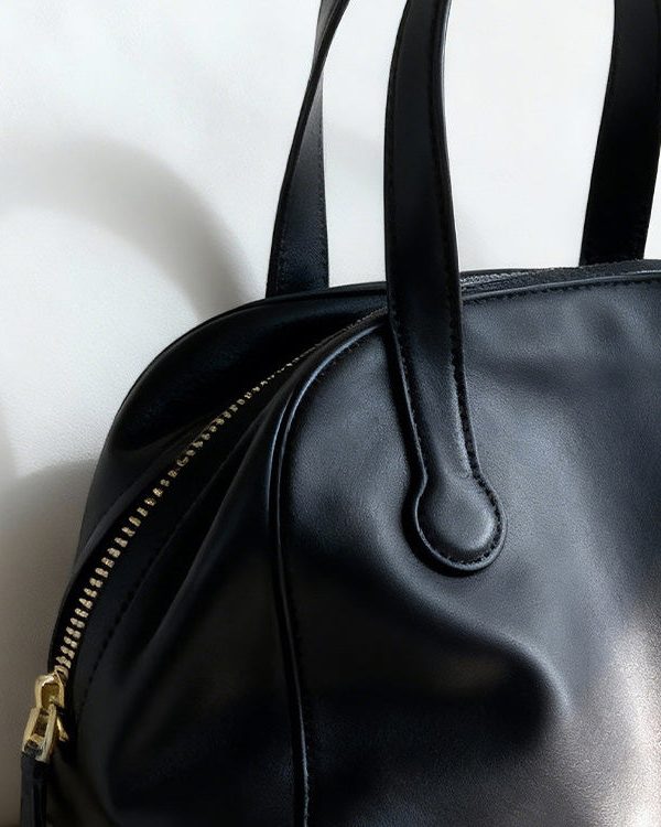 Simple Black Solid Durable Faux Leather Tote Bag