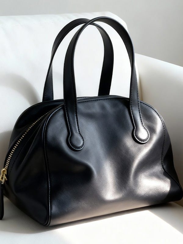 Simple Black Solid Durable Faux Leather Tote Bag