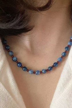 Simple Blue Natural Stone Beading Gratuated Bead Necklace