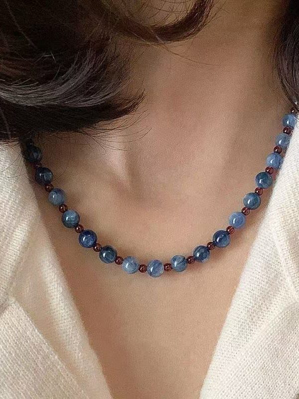 Simple Blue Natural Stone Beading Gratuated Bead Necklace