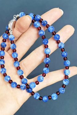 Simple Blue Natural Stone Beading Gratuated Bead Necklace