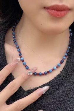 Simple Blue Natural Stone Beading Gratuated Bead Necklace