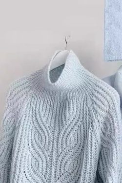 Simple Blue Turtleneck Hollow Out Knit Sweaters Spring
