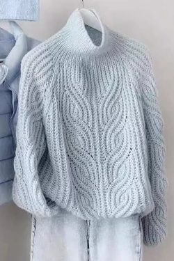 Simple Blue Turtleneck Hollow Out Knit Sweaters Spring