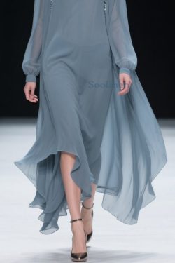 Simple Blue V Neck Solid Chiffon Long Dress Spring