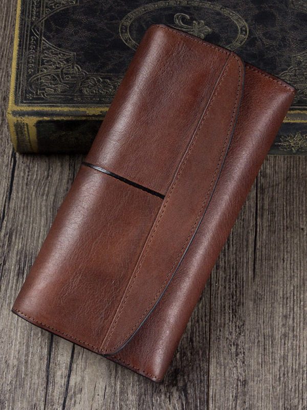 Simple Brown Durable Genuine Calf Leather Wallet Purse