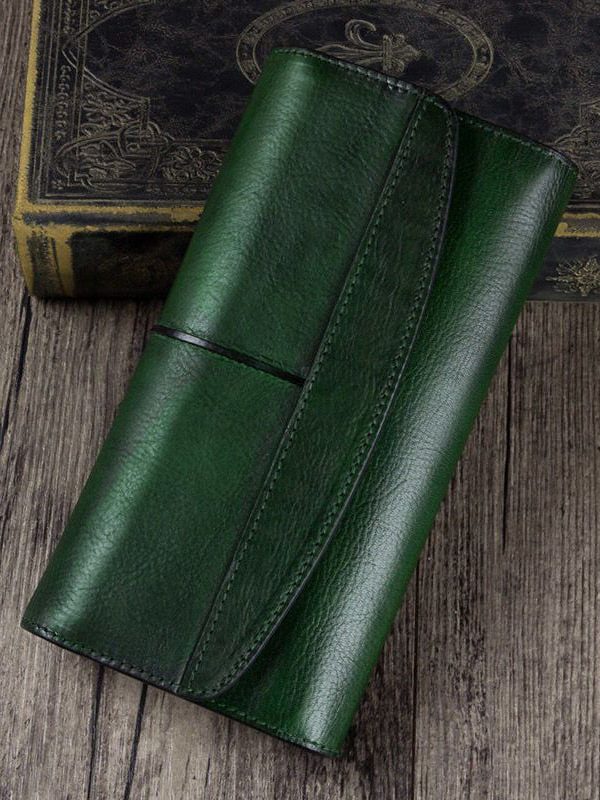 Simple Brown Durable Genuine Calf Leather Wallet Purse