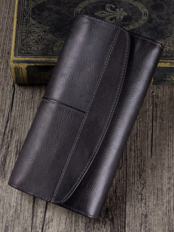 Simple Brown Durable Genuine Calf Leather Wallet Purse