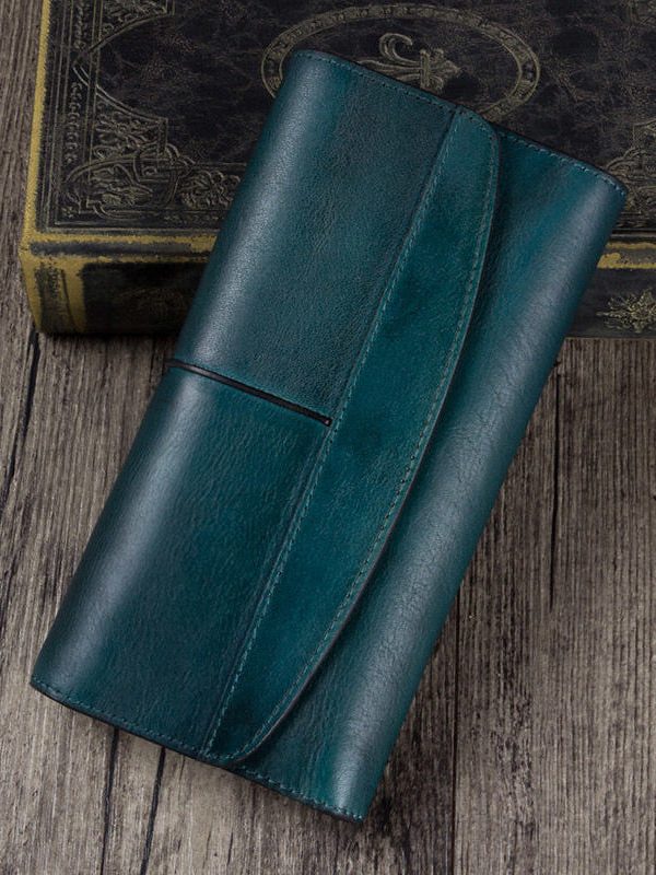 Simple Brown Durable Genuine Calf Leather Wallet Purse