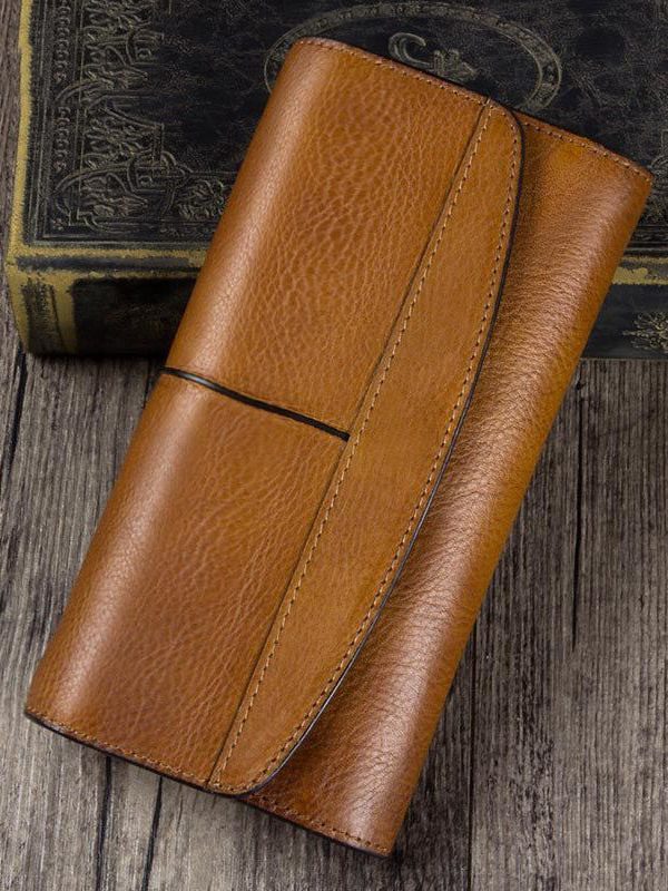 Simple Brown Durable Genuine Calf Leather Wallet Purse