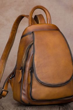 Simple Brown Large Capacity Genuine Calf Leather Backpack Bag