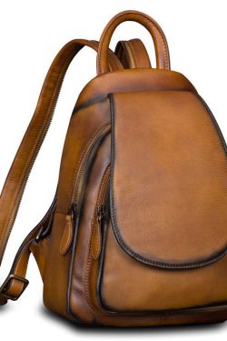 Simple Brown Large Capacity Genuine Calf Leather Backpack Bag