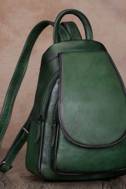 Simple Brown Large Capacity Genuine Calf Leather Backpack Bag