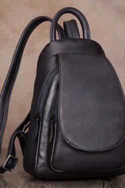 Simple Brown Large Capacity Genuine Calf Leather Backpack Bag