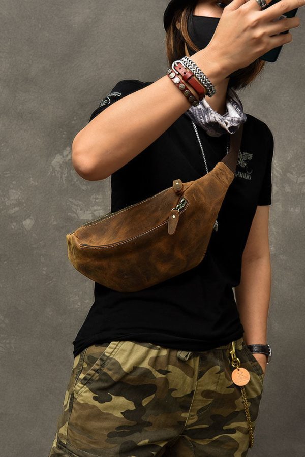 Simple Brown Solid Color Calf Leather Messenger Bag