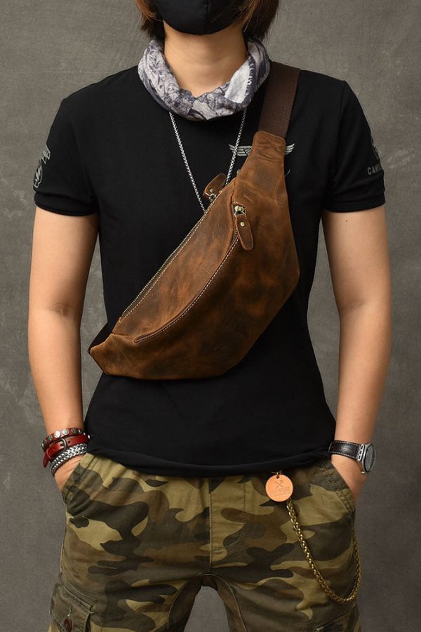 Simple Brown Solid Color Calf Leather Messenger Bag