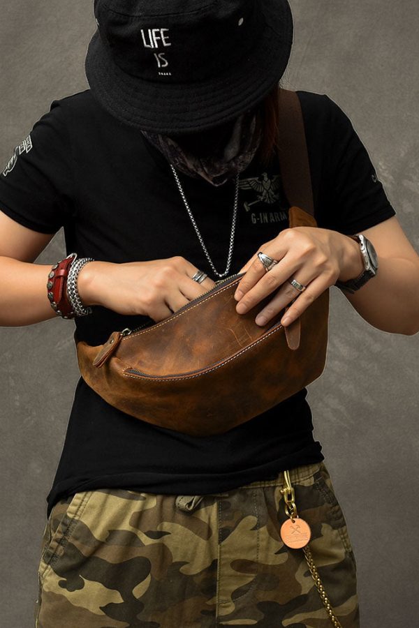 Simple Brown Solid Color Calf Leather Messenger Bag