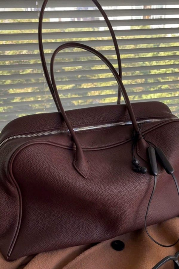 Simple Chocolate Zippered Large Capacity Leather Shoulder Bags