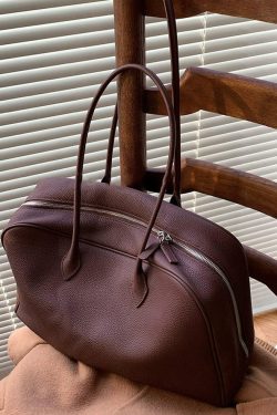 Simple Chocolate Zippered Large Capacity Leather Shoulder Bags