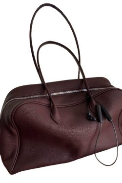 Simple Chocolate Zippered Large Capacity Leather Shoulder Bags