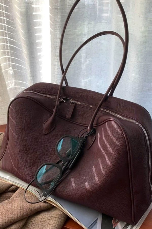 Simple Chocolate Zippered Large Capacity Leather Shoulder Bags