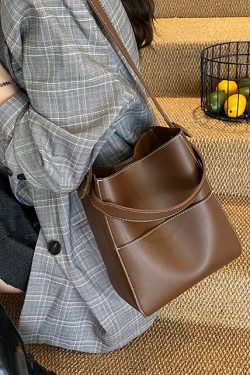 Simple Coffee Large Capacity Faux Leather Versatile Bucket Bag