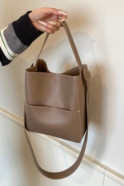 Simple Coffee Large Capacity Faux Leather Versatile Bucket Bag