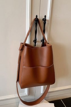Simple Coffee Large Capacity Faux Leather Versatile Bucket Bag