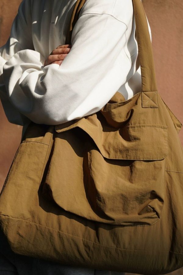 Simple Grayish Green Large Capacity Satchel Bag Handbag