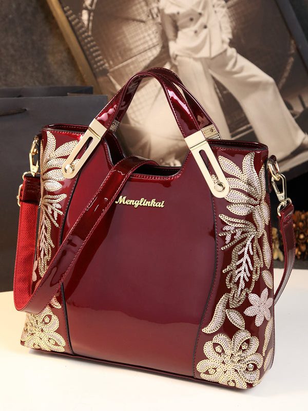 Simple Mulberry Sequins Embroidered Large Capacity Tote Handbag