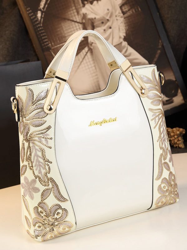 Simple Mulberry Sequins Embroidered Large Capacity Tote Handbag