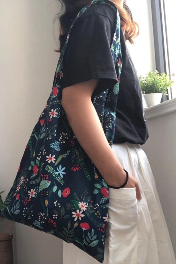 Simple Navy Print Lazy Cotton Satchel Handbag