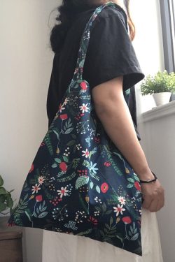 Simple Navy Print Lazy Cotton Satchel Handbag