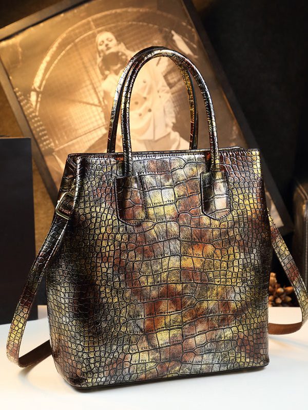 Simple Purple Large Capacity Faux Leather Women Handbags