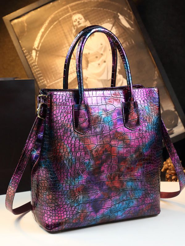 Simple Purple Large Capacity Faux Leather Women Handbags