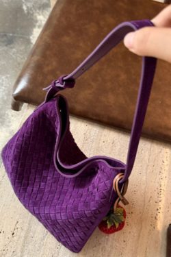Simple Purple Weave Solid Durable Fine Suede Women Handbag